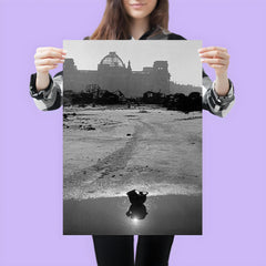 A Broken German Stahlhelm in a Puddle with Reichstag Ruins, Berlin poster 3