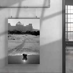 A Broken German Stahlhelm in a Puddle with Reichstag Ruins, Berlin poster 4