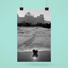 A Broken German Stahlhelm in a Puddle with Reichstag Ruins, Berlin poster 6