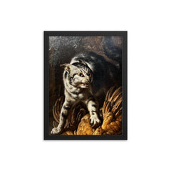 A Cat Protecting Spoils from a Dog by Dirk Valkenburg framed print on a plain backdrop in size 12"x16".