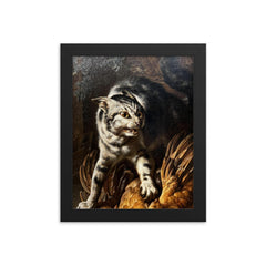 A Cat Protecting Spoils from a Dog by Dirk Valkenburg framed print on a plain backdrop in size 8"x10".