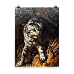 A Cat Protecting Spoils from a Dog by Dirk Valkenburg poster on a plain backdrop in size 8"x10".