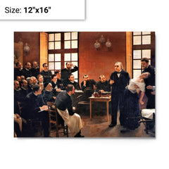 A Clinical Lesson at the Salpêtrière by André Brouillet metal print on a plain backdrop in size 12"x16".