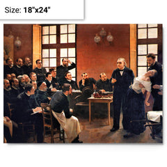 A Clinical Lesson at the Salpêtrière by André Brouillet metal print on a plain backdrop in size 18"x24".
