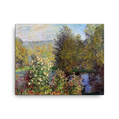 A Corner of the Garden at Montgeron by Claude Monet, 1877 canvas print on a plain backdrop in size 16"x20".