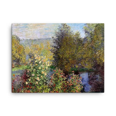 A Corner of the Garden at Montgeron by Claude Monet, 1877 canvas print on a plain backdrop in size 18"x24".
