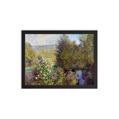 A Corner of the Garden at Montgeron by Claude Monet, 1877 framed print on a plain backdrop in size 12"x16".