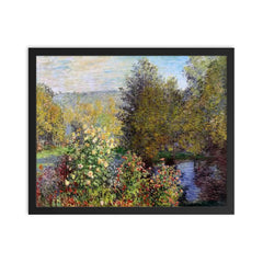 A Corner of the Garden at Montgeron by Claude Monet, 1877 framed print on a plain backdrop in size 16"x20".