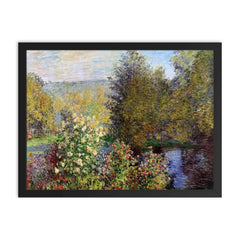 A Corner of the Garden at Montgeron by Claude Monet, 1877 framed print on a plain backdrop in size 18"x24".