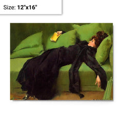 A Decadent Girl - After The Ball by Ramon Casas metal print on a plain backdrop in size 12"x16".