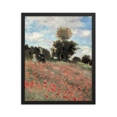 A Field of Poppies by Claude Monet, 1873 framed print on a plain backdrop in size 16"x20".