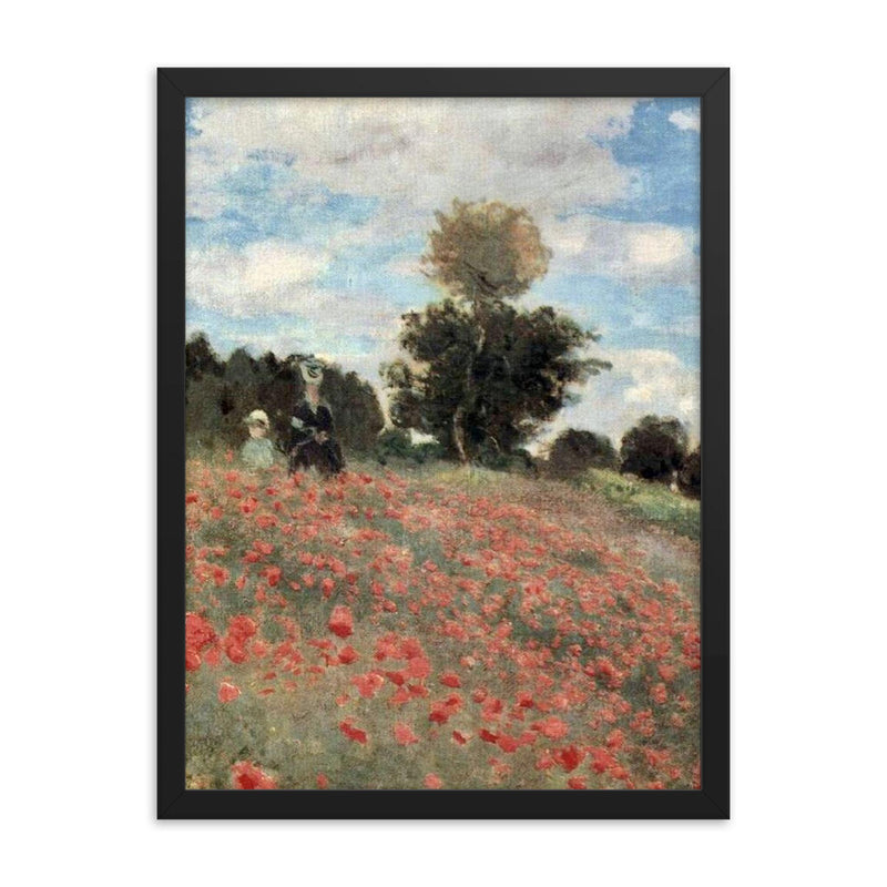 A Field of Poppies by Claude Monet, 1873 framed print on a plain backdrop in size 18