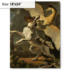 A Fight Between a Dog and a Heron by Abraham Hondius metal print on a plain backdrop in size 18"x24".