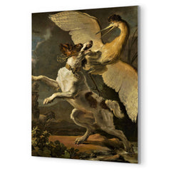 A Fight Between a Dog and a Heron by Abraham Hondius metal print mockup