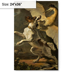 A Fight Between a Dog and a Heron by Abraham Hondius metal print on a plain backdrop in size 24"x36".