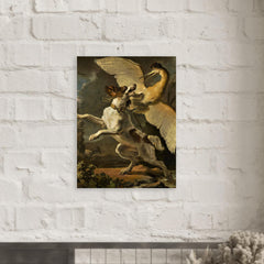 A Fight Between a Dog and a Heron by Abraham Hondius metal print mockup