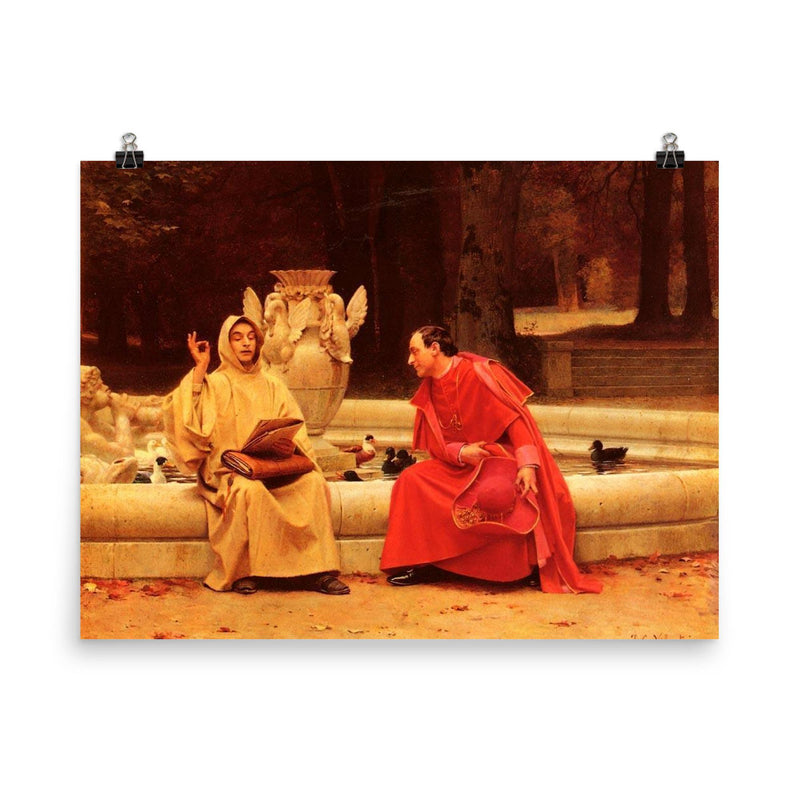 A Fine Point by Jehan Georges Vibert, 19th Century poster on a plain backdrop in size 8