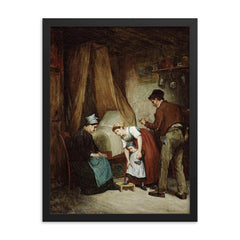 A French Cobbler by Adolf von Becker framed print on a plain backdrop in size 18"x24".