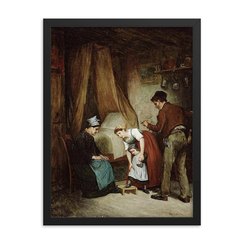 A French Cobbler by Adolf von Becker framed print on a plain backdrop in size 18
