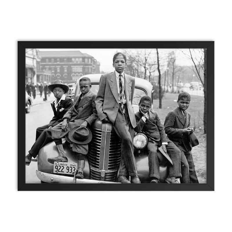 A group of Southside boys pose for a portrait on Easter Morning - Chicago, Illinois, 1941 framed print on a plain backdrop in size 18