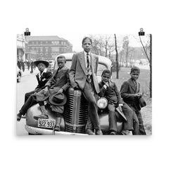 A group of Southside boys pose for a portrait on Easter Morning - Chicago, Illinois, 1941 poster on a plain backdrop in size 8"x10".