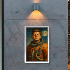 A heroic portrait of John F Kennedy in a retro astronaut suit poster 2