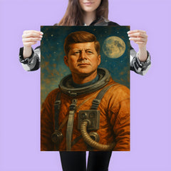 A heroic portrait of John F Kennedy in a retro astronaut suit poster 3
