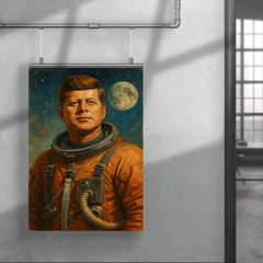 A heroic portrait of John F Kennedy in a retro astronaut suit poster 4