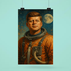A heroic portrait of John F Kennedy in a retro astronaut suit poster 6