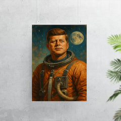 A heroic portrait of John F Kennedy in a retro astronaut suit poster 7