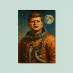 A heroic portrait of John F Kennedy in a retro astronaut suit poster 8