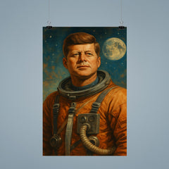 A heroic portrait of John F Kennedy in a retro astronaut suit poster 9