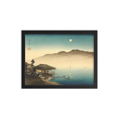 A Lakeside Inn under Moonlight by Koho Shoda framed print on a plain backdrop in size 12"x16".