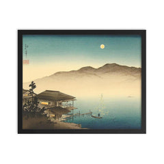 A Lakeside Inn under Moonlight by Koho Shoda framed print on a plain backdrop in size 16"x20".