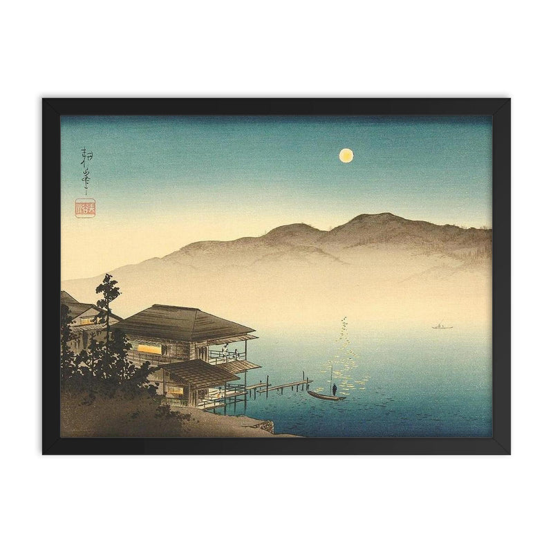 A Lakeside Inn under Moonlight by Koho Shoda framed print on a plain backdrop in size 18
