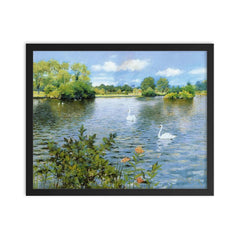 A Long Island Lake by William Merritt Chase framed print on a plain backdrop in size 16"x20".