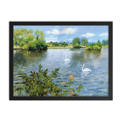 A Long Island Lake by William Merritt Chase framed print on a plain backdrop in size 18"x24".