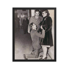 A Man Begging for His Wife's Forgiveness in Divorce Court, Chicago, ca. 1948 framed print on a plain backdrop in size 16"x20".