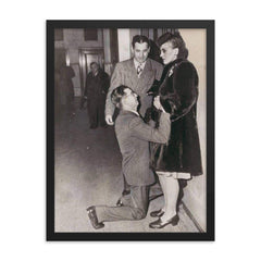 A Man Begging for His Wife's Forgiveness in Divorce Court, Chicago, ca. 1948 framed print on a plain backdrop in size 18"x24".