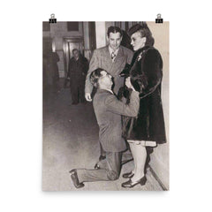 A Man Begging for His Wife's Forgiveness in Divorce Court, Chicago, ca. 1948 poster on a plain backdrop in size 8"x10".
