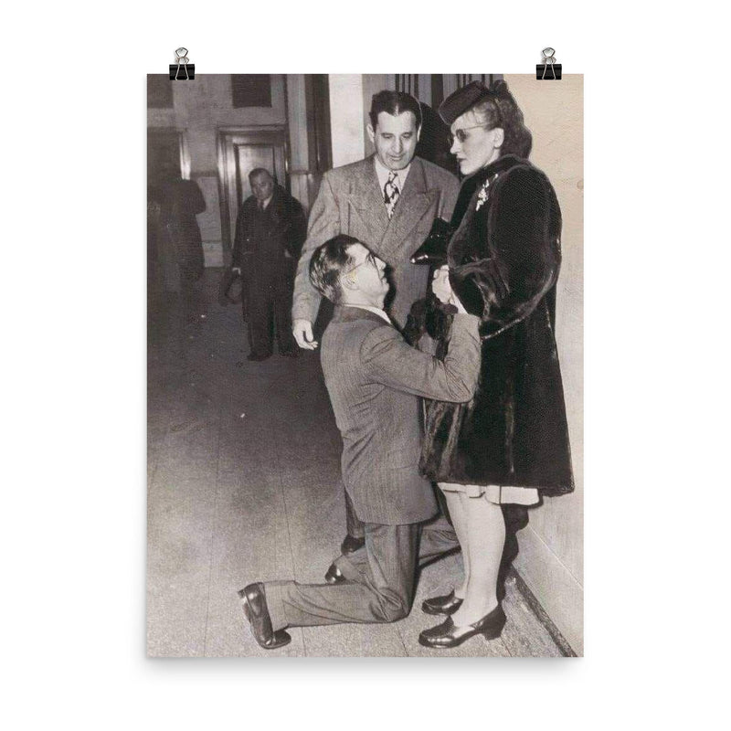 A Man Begging for His Wife's Forgiveness in Divorce Court, Chicago, ca. 1948 poster on a plain backdrop in size 8