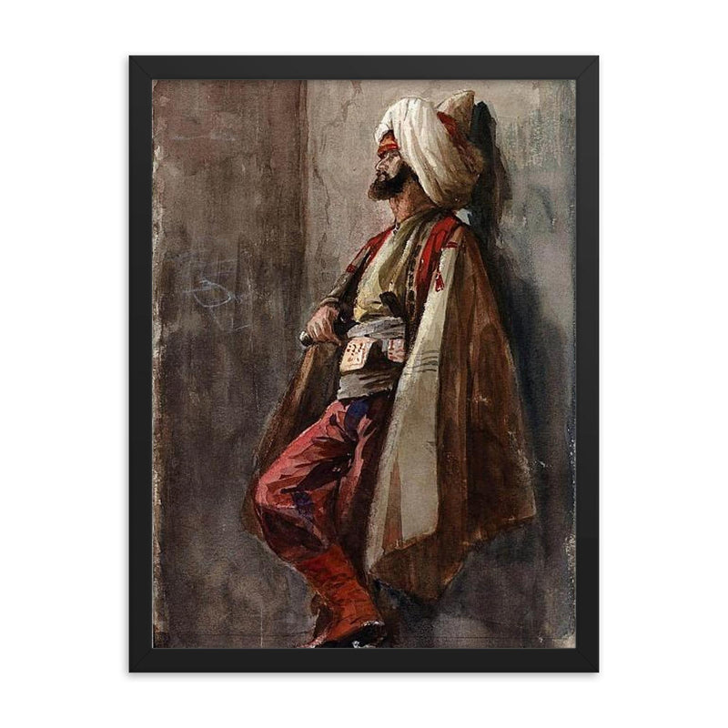 A Man in an Oriental Costume by Adolf von Becker framed print on a plain backdrop in size 18