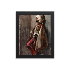 A Man in an Oriental Costume by Adolf von Becker framed print on a plain backdrop in size 8"x10".