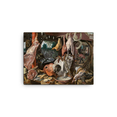 A Meat Stall With the Holy Family Giving Alms, Aertsen canvas print on a plain backdrop in size 12"x16".