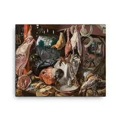 A Meat Stall With the Holy Family Giving Alms, Aertsen canvas print on a plain backdrop in size 16"x20".