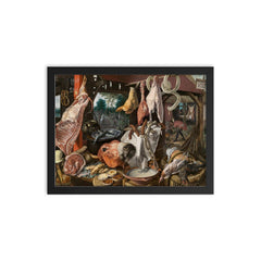 A Meat Stall With the Holy Family Giving Alms, Aertsen framed print on a plain backdrop in size 12"x16".