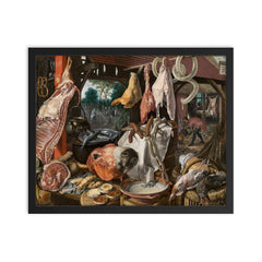 A Meat Stall With the Holy Family Giving Alms, Aertsen framed print on a plain backdrop in size 16"x20".