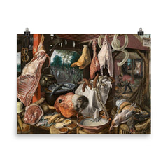 A Meat Stall With the Holy Family Giving Alms, Aertsen poster on a plain backdrop in size 8"x10".
