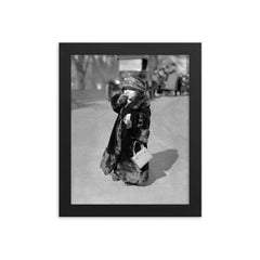 A midget flapper girl wearing the latest flapper fashions and smoking a cigarette, Washington, DC 1924 framed print on a plain backdrop in size 8"x10".