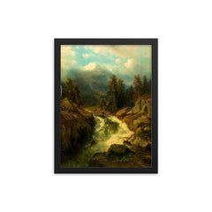 A Mountain Torrent by Johann Wilhelm Lindlar, 1860 framed print on a plain backdrop in size 12"x16".